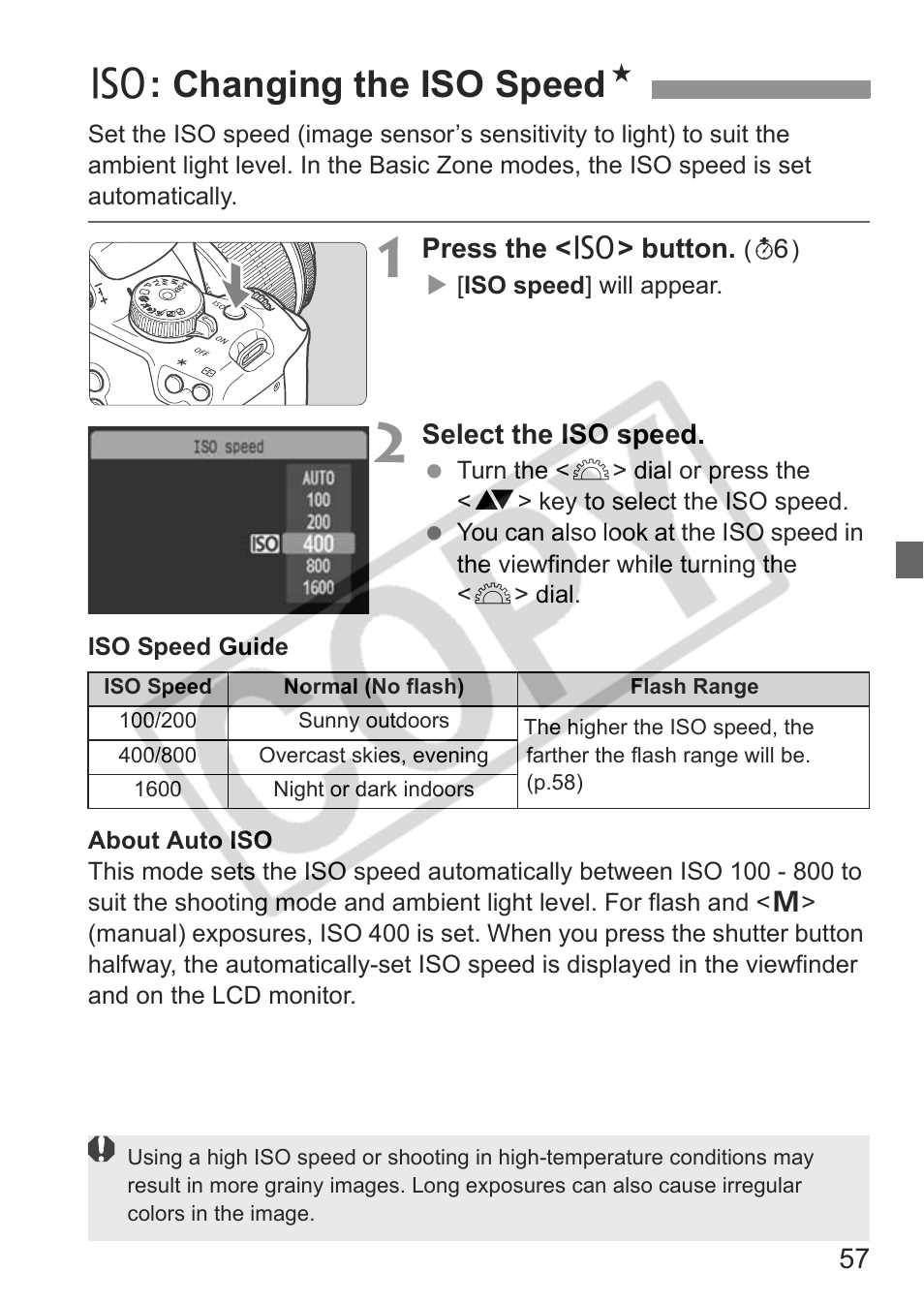 Z: changing the iso speed n | Canon EOS rebel xs User Manual | Page 57 / 196