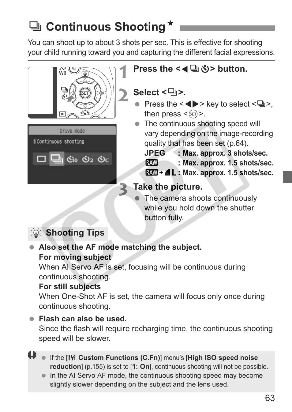 Icontinuous shooting n | Canon EOS rebel xs User Manual | Page 63 / 196