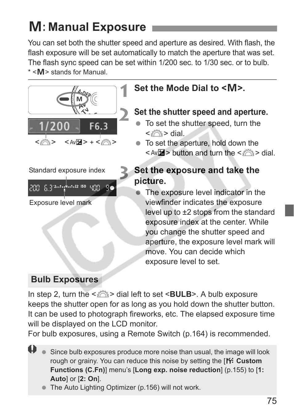 A: manual exposure | Canon EOS rebel xs User Manual | Page 75 / 196