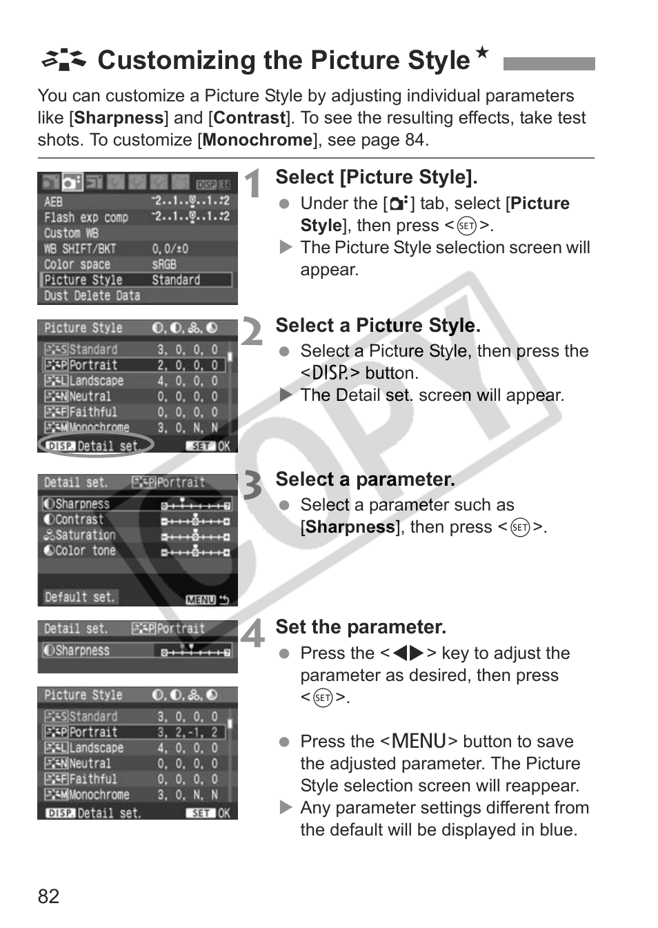 A customizing the picture style n | Canon EOS rebel xs User Manual | Page 82 / 196