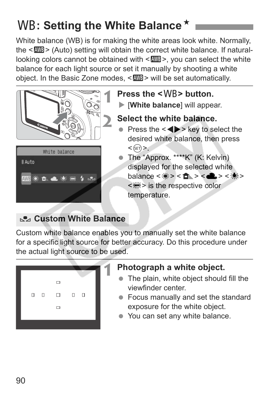B: setting the white balance n | Canon EOS rebel xs User Manual | Page 90 / 196