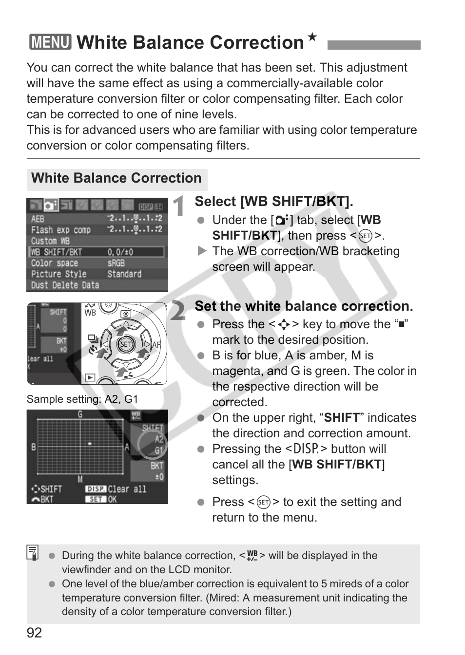 3white balance correction n | Canon EOS rebel xs User Manual | Page 92 / 196