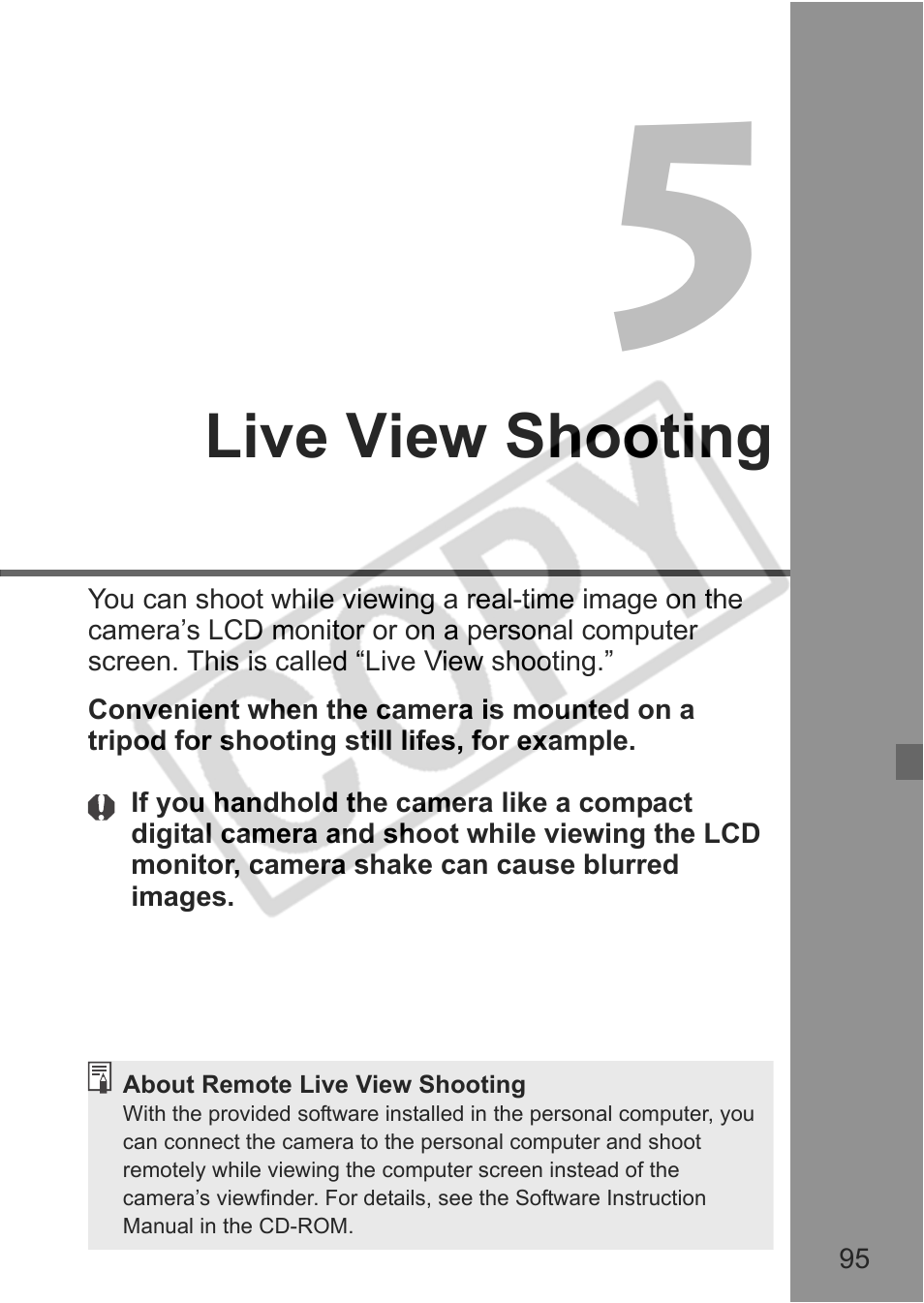 Live view shooting | Canon EOS rebel xs User Manual | Page 95 / 196