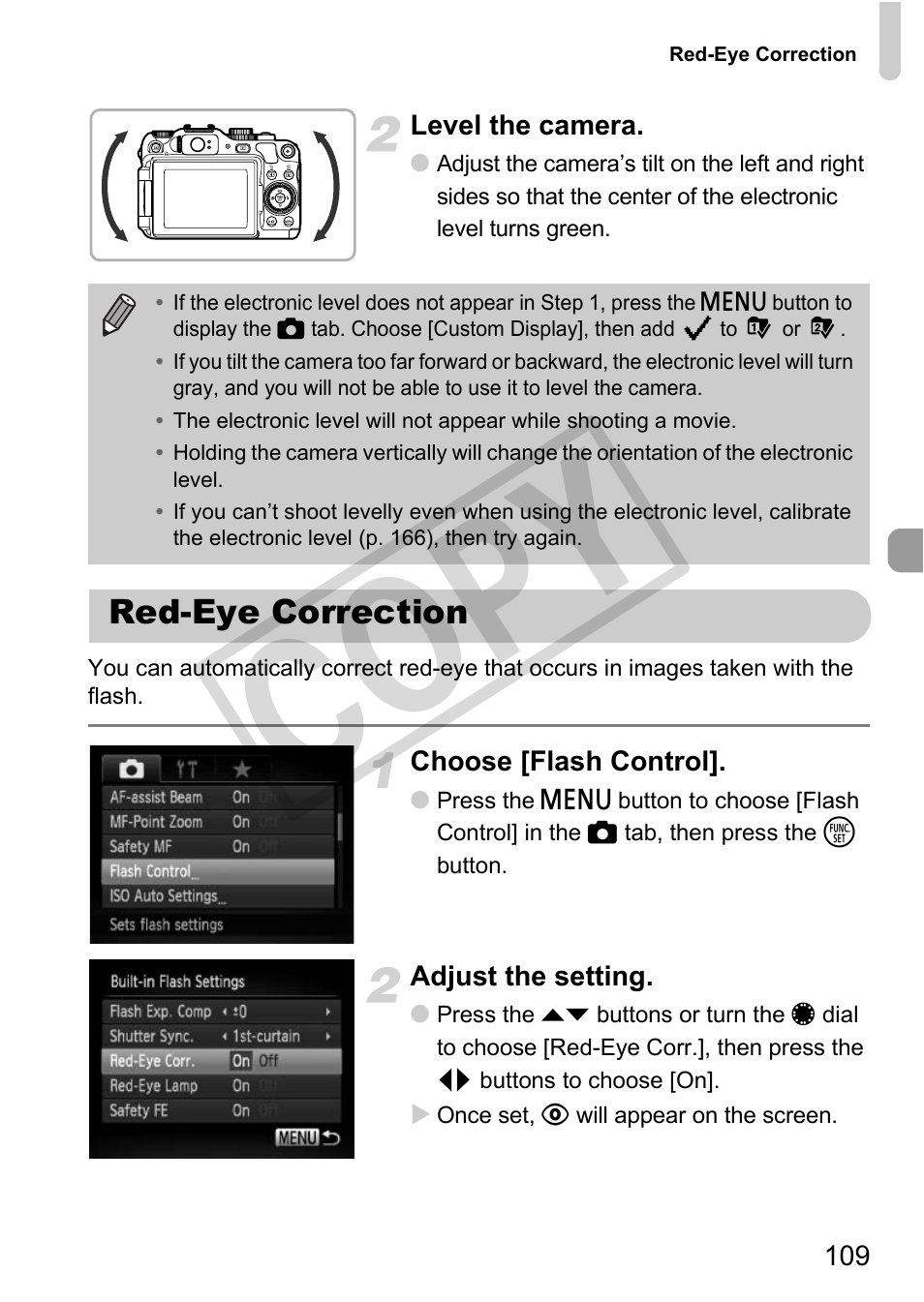 Red-eye correction, Cop y | Canon PowerShot G12 User Manual | Page 109 / 214