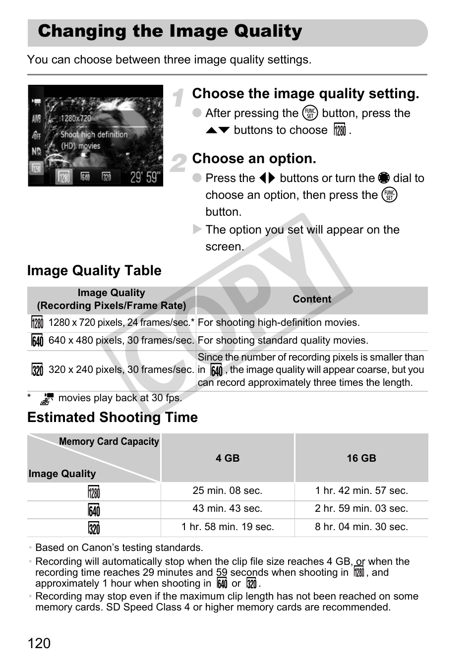 Changing the image quality, Cop y | Canon PowerShot G12 User Manual | Page 120 / 214