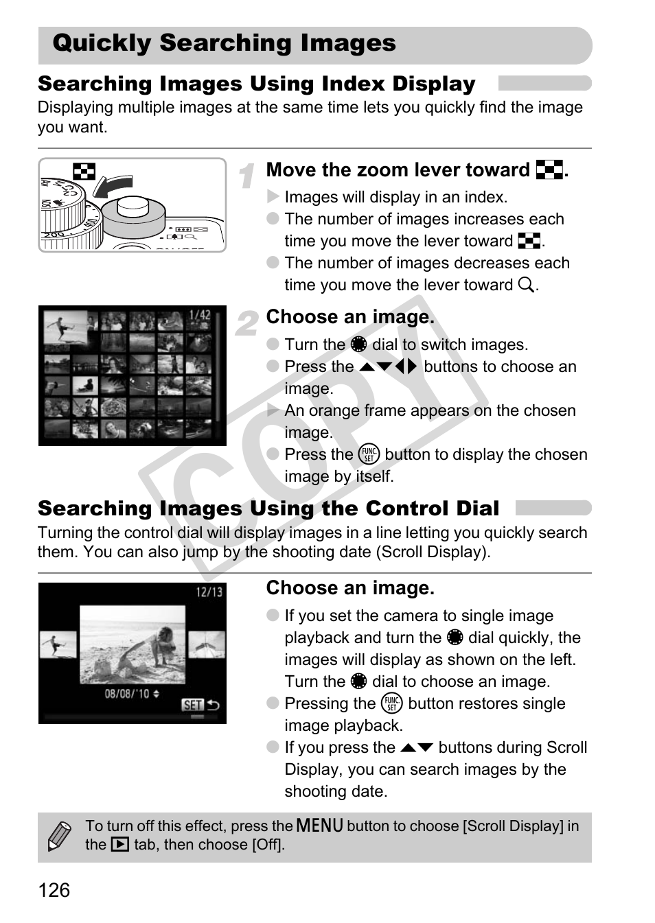 Quickly searching images, Cop y | Canon PowerShot G12 User Manual | Page 126 / 214