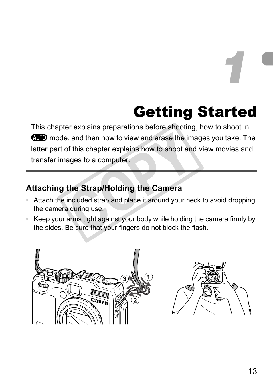 Getting started, Cop y | Canon PowerShot G12 User Manual | Page 13 / 214