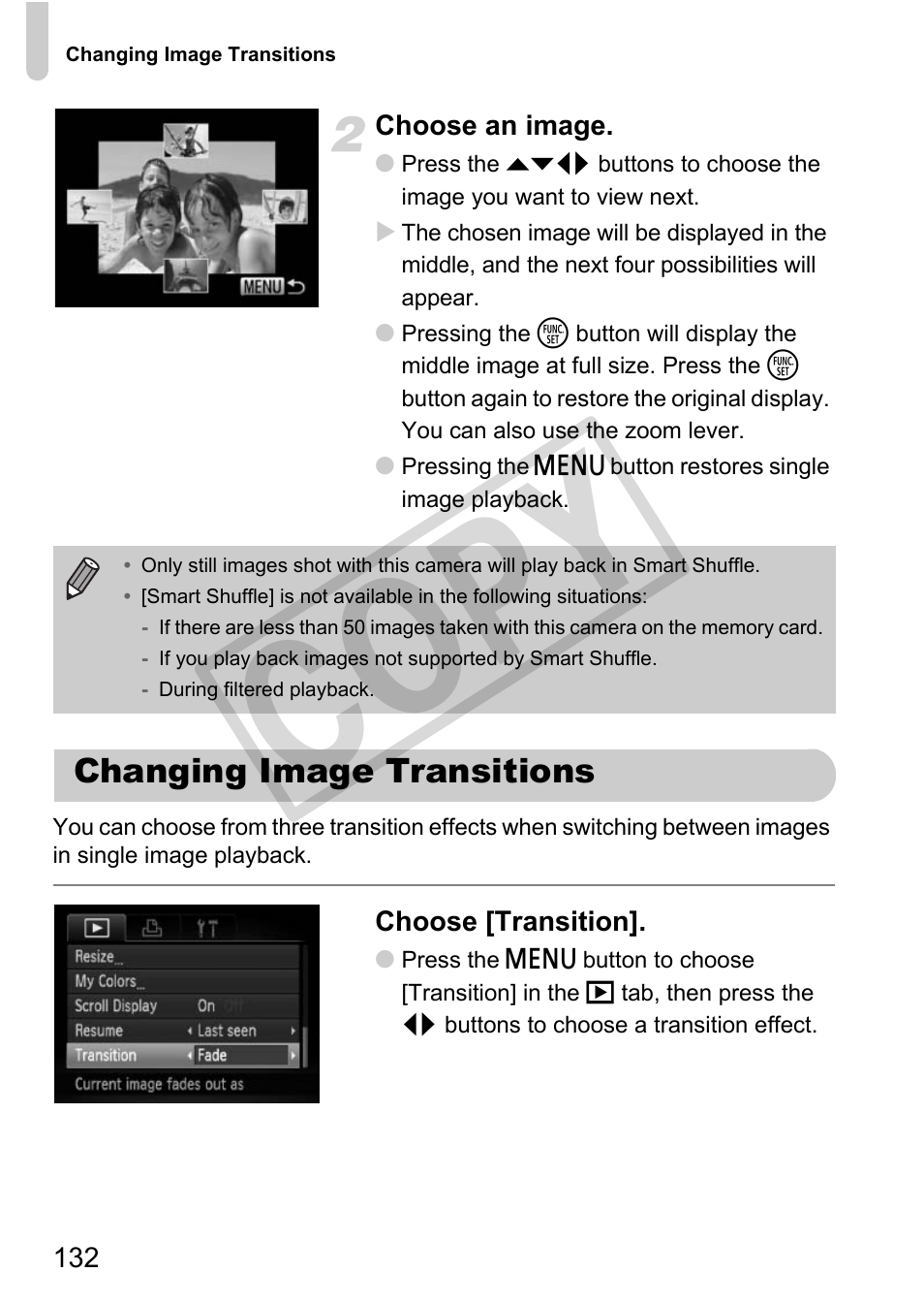 Changing image transitions, Cop y | Canon PowerShot G12 User Manual | Page 132 / 214