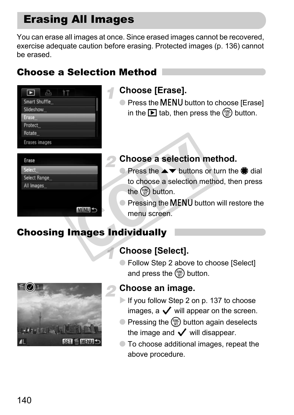 Erasing all images, Cop y | Canon PowerShot G12 User Manual | Page 140 / 214