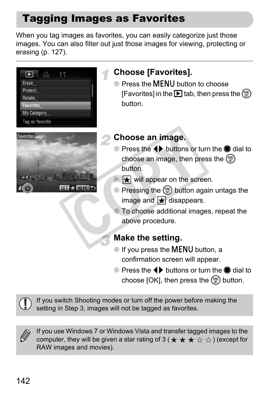 Tagging images as favorites, Cop y | Canon PowerShot G12 User Manual | Page 142 / 214