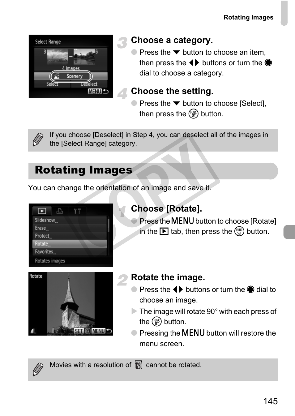 Rotating images, Cop y | Canon PowerShot G12 User Manual | Page 145 / 214