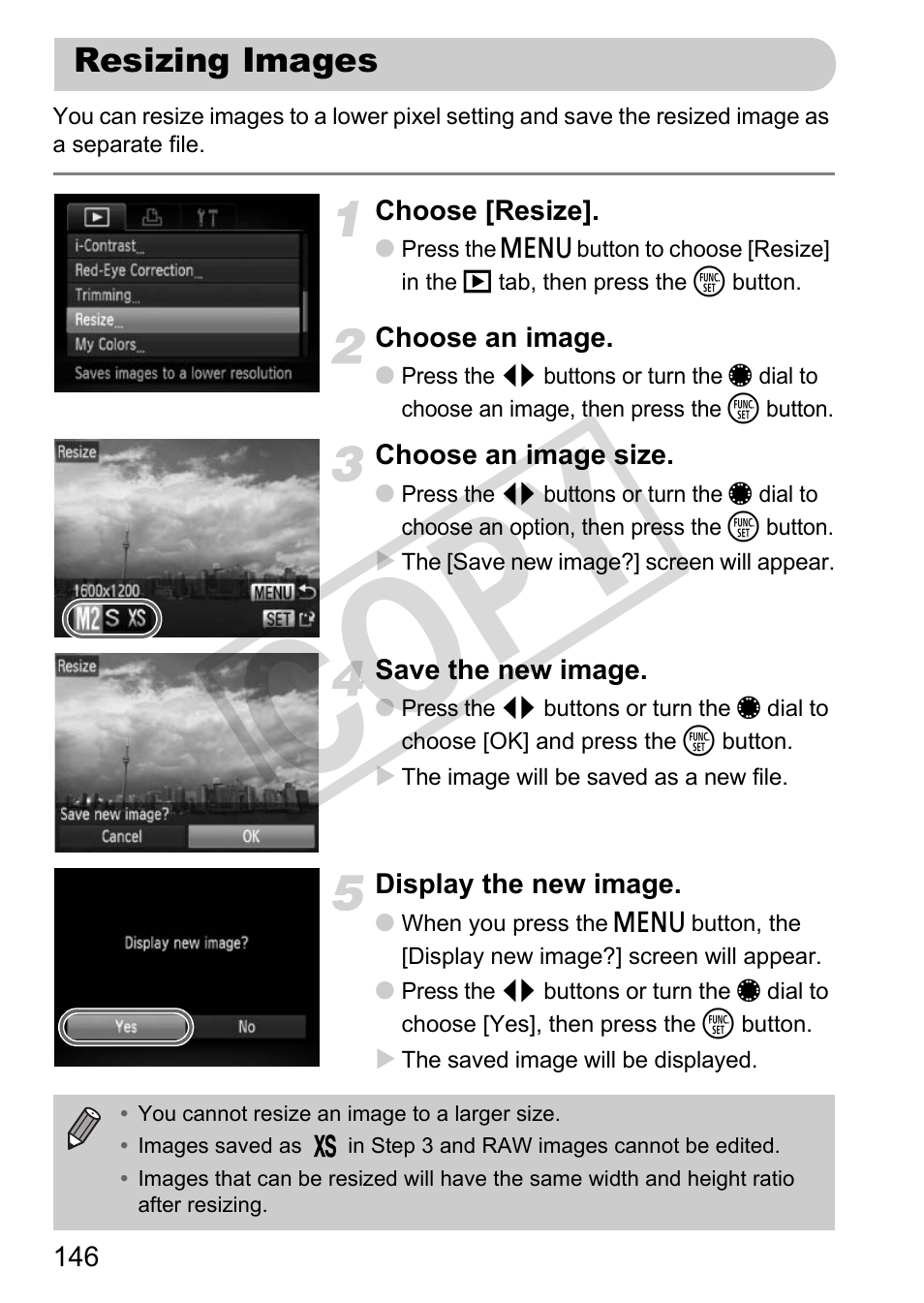 Resizing images, Cop y | Canon PowerShot G12 User Manual | Page 146 / 214