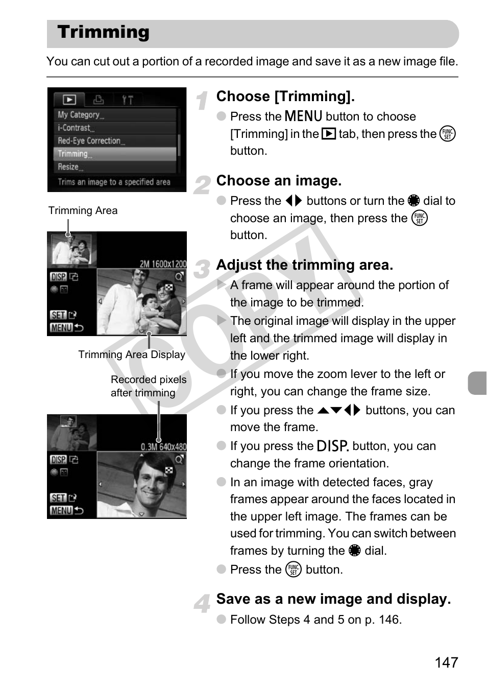 Trimming, Cop y | Canon PowerShot G12 User Manual | Page 147 / 214