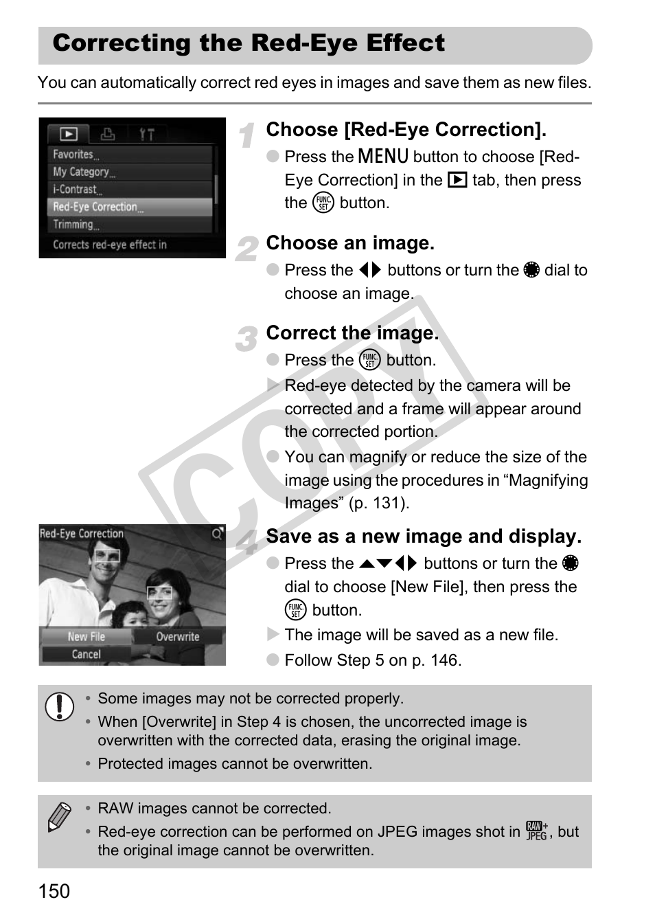 Correcting the red-eye effect, Cop y | Canon PowerShot G12 User Manual | Page 150 / 214