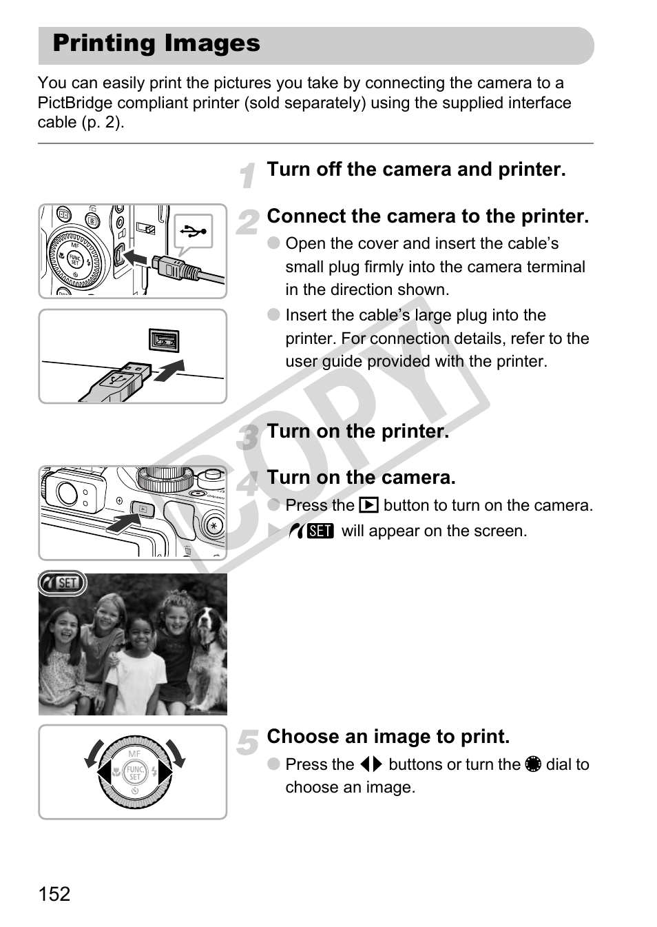 Printing images, Cop y | Canon PowerShot G12 User Manual | Page 152 / 214