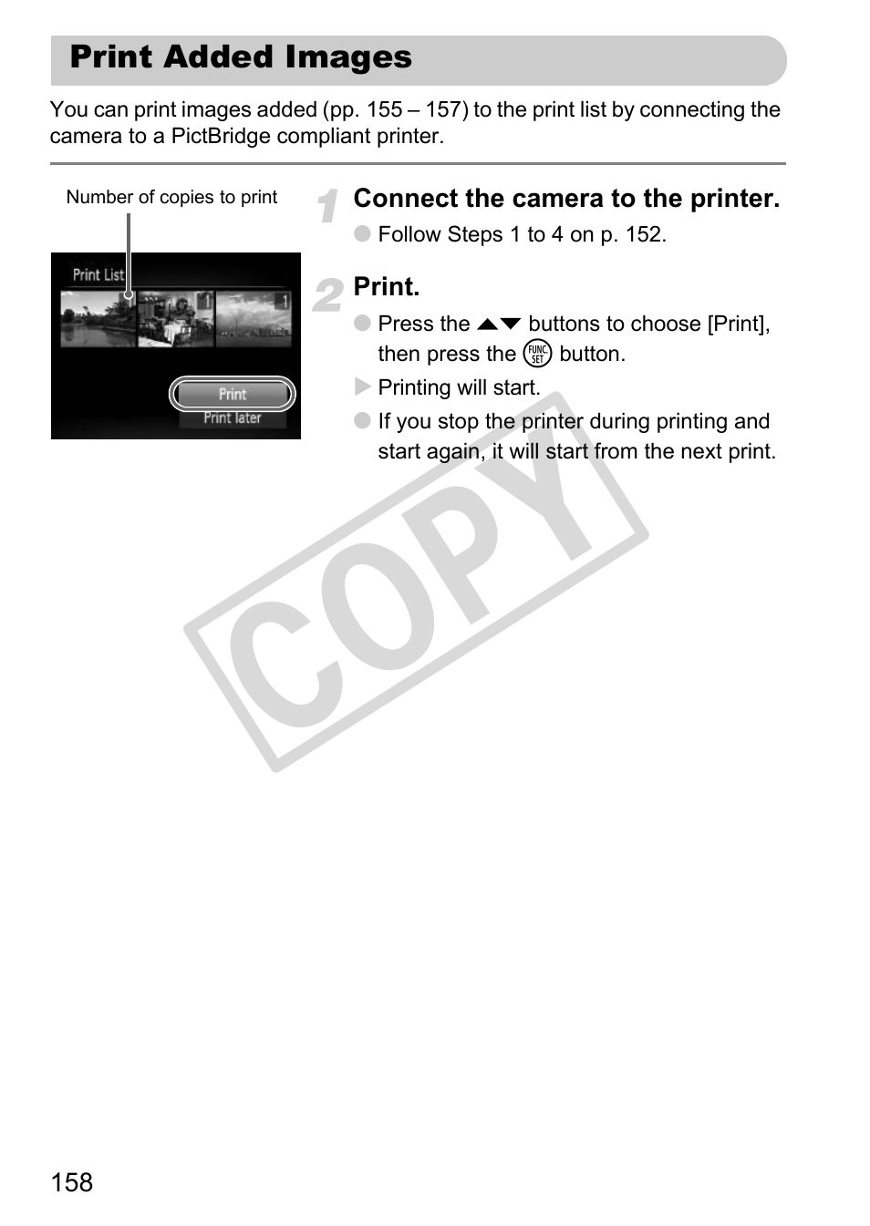 Print added images, Cop y | Canon PowerShot G12 User Manual | Page 158 / 214