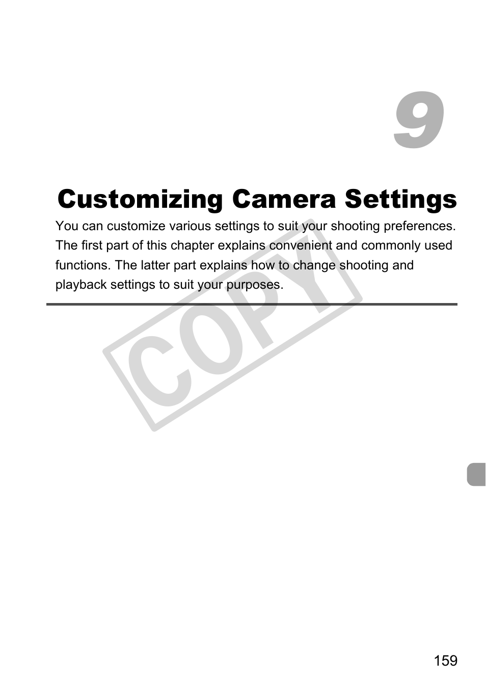 Customizing camera, Settings, Cop y | Canon PowerShot G12 User Manual | Page 159 / 214