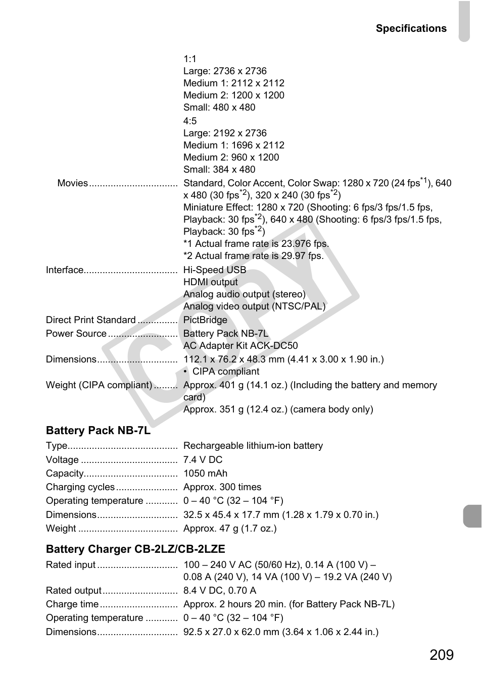 Cop y | Canon PowerShot G12 User Manual | Page 209 / 214