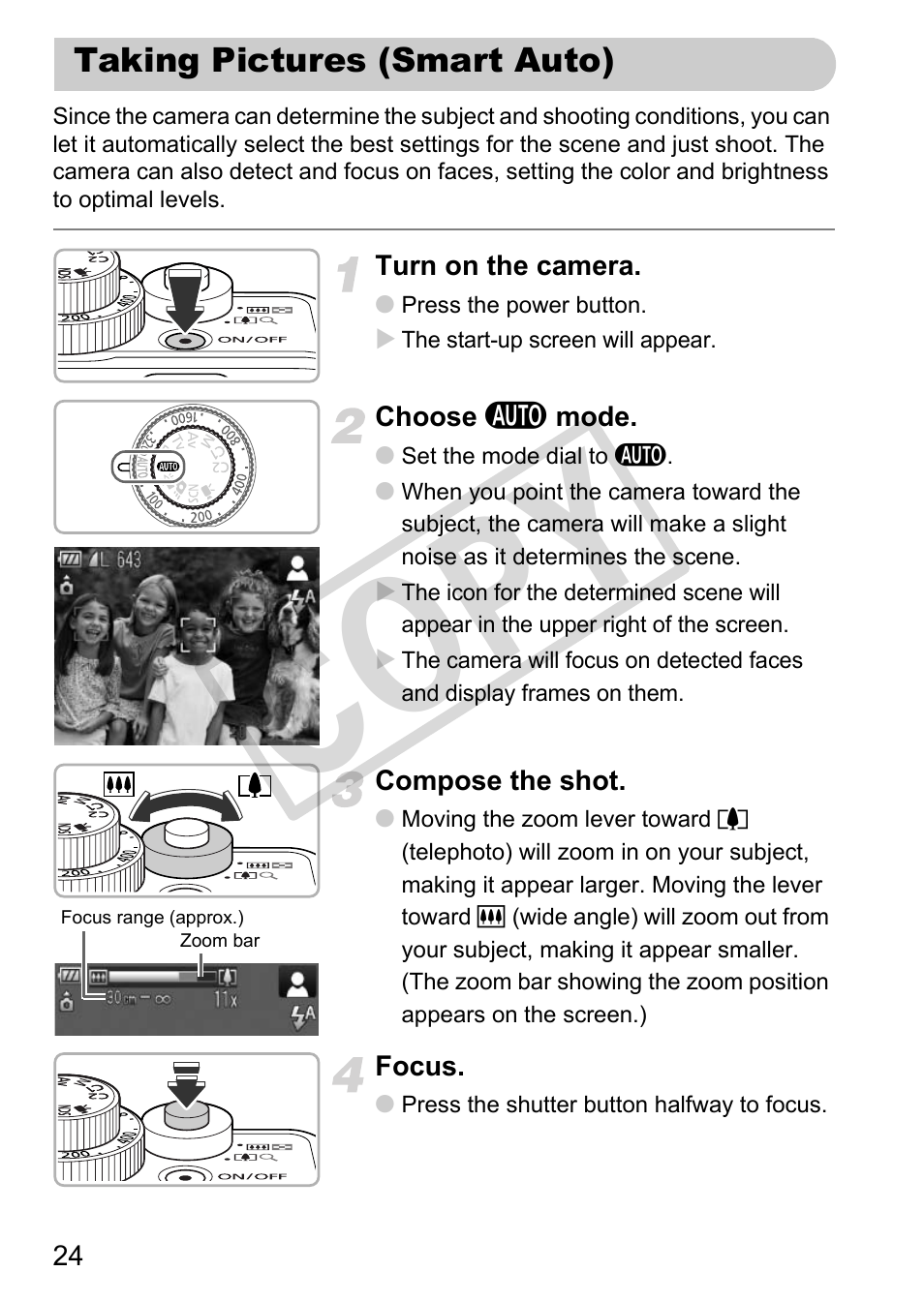 Taking pictures (smart auto), Cop y | Canon PowerShot G12 User Manual | Page 24 / 214