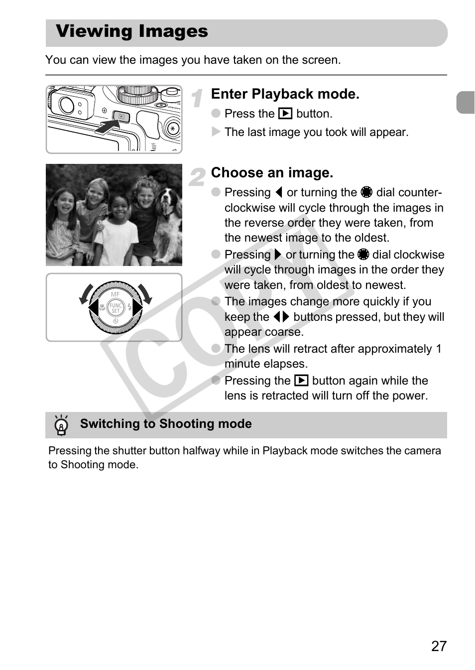 Viewing images, Cop y | Canon PowerShot G12 User Manual | Page 27 / 214