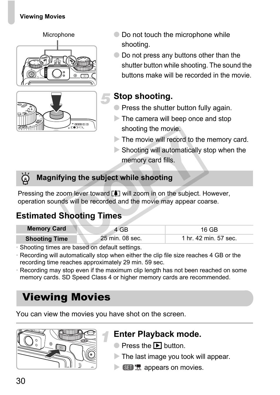 Viewing movies, Cop y | Canon PowerShot G12 User Manual | Page 30 / 214