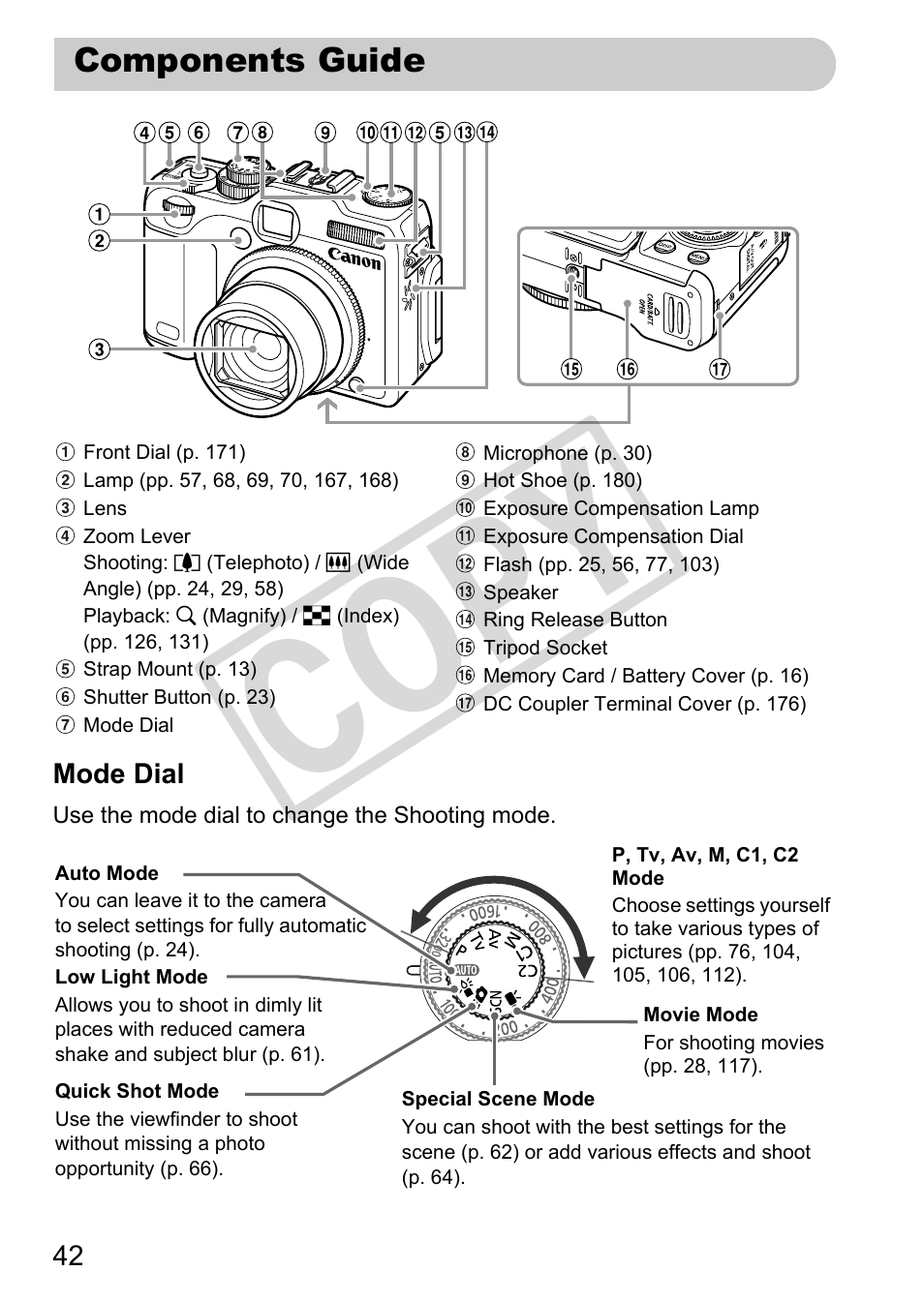 Components guide, Cop y | Canon PowerShot G12 User Manual | Page 42 / 214