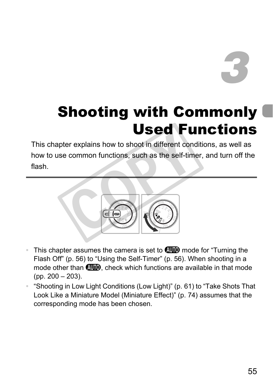 Shooting with commonly, Used functions, Cop y | Canon PowerShot G12 User Manual | Page 55 / 214