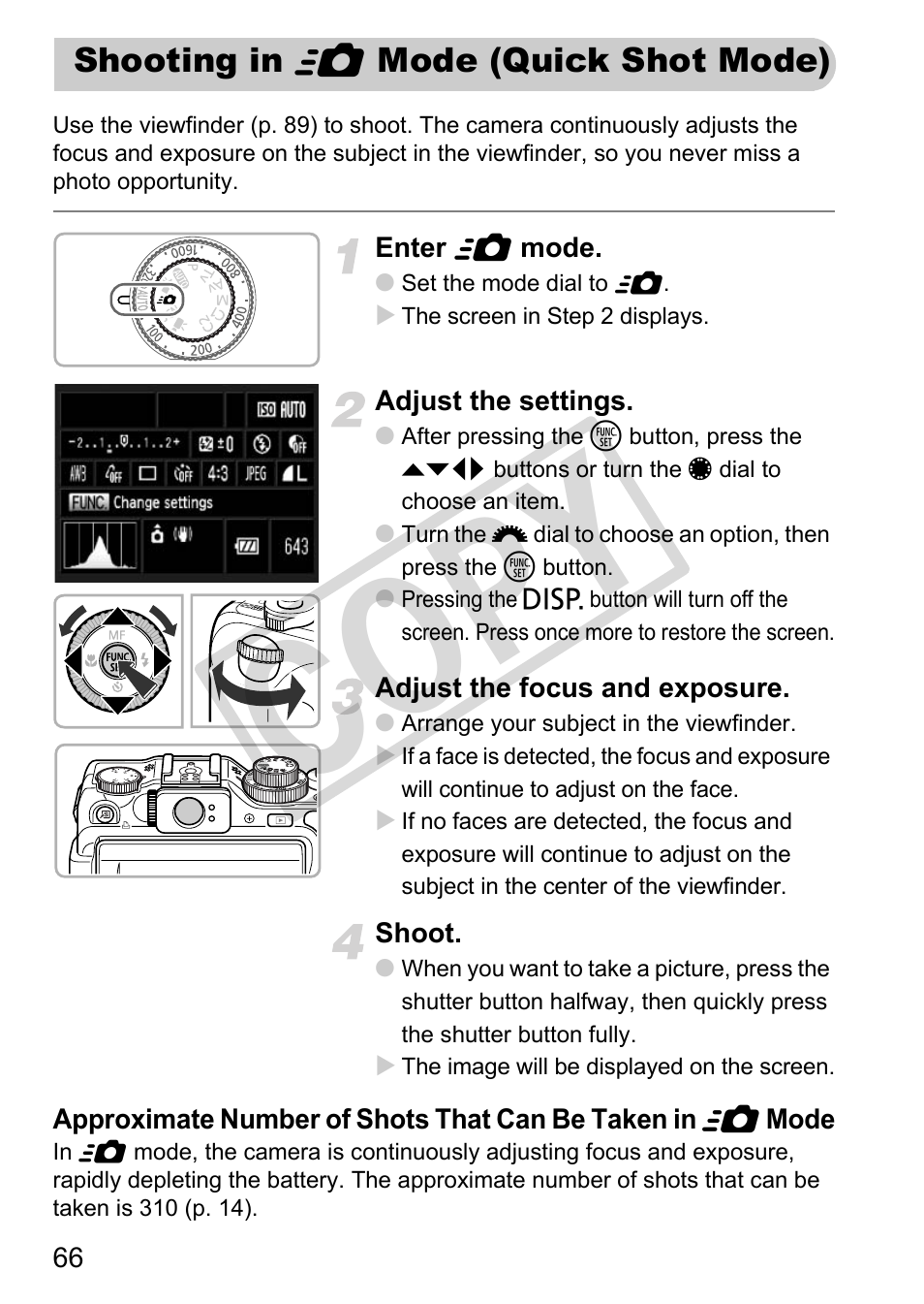 Shooting in, 8 mode, Quick shot mode) | Cop y | Canon PowerShot G12 User Manual | Page 66 / 214