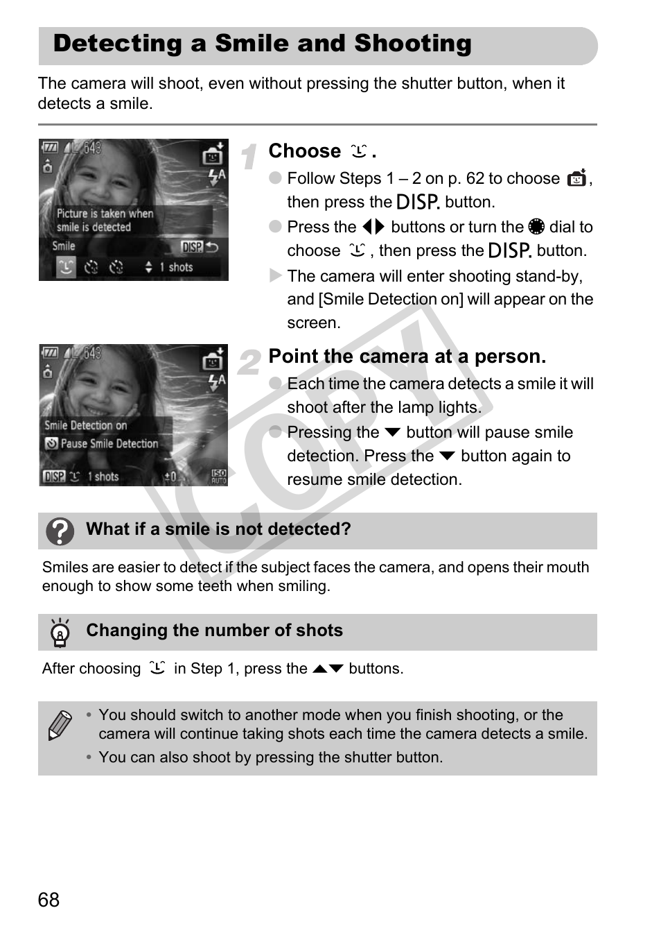 Detecting a smile and shooting, Cop y | Canon PowerShot G12 User Manual | Page 68 / 214