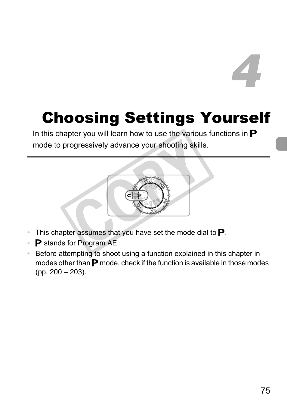 Choosing settings, Yourself, Cop y | Canon PowerShot G12 User Manual | Page 75 / 214