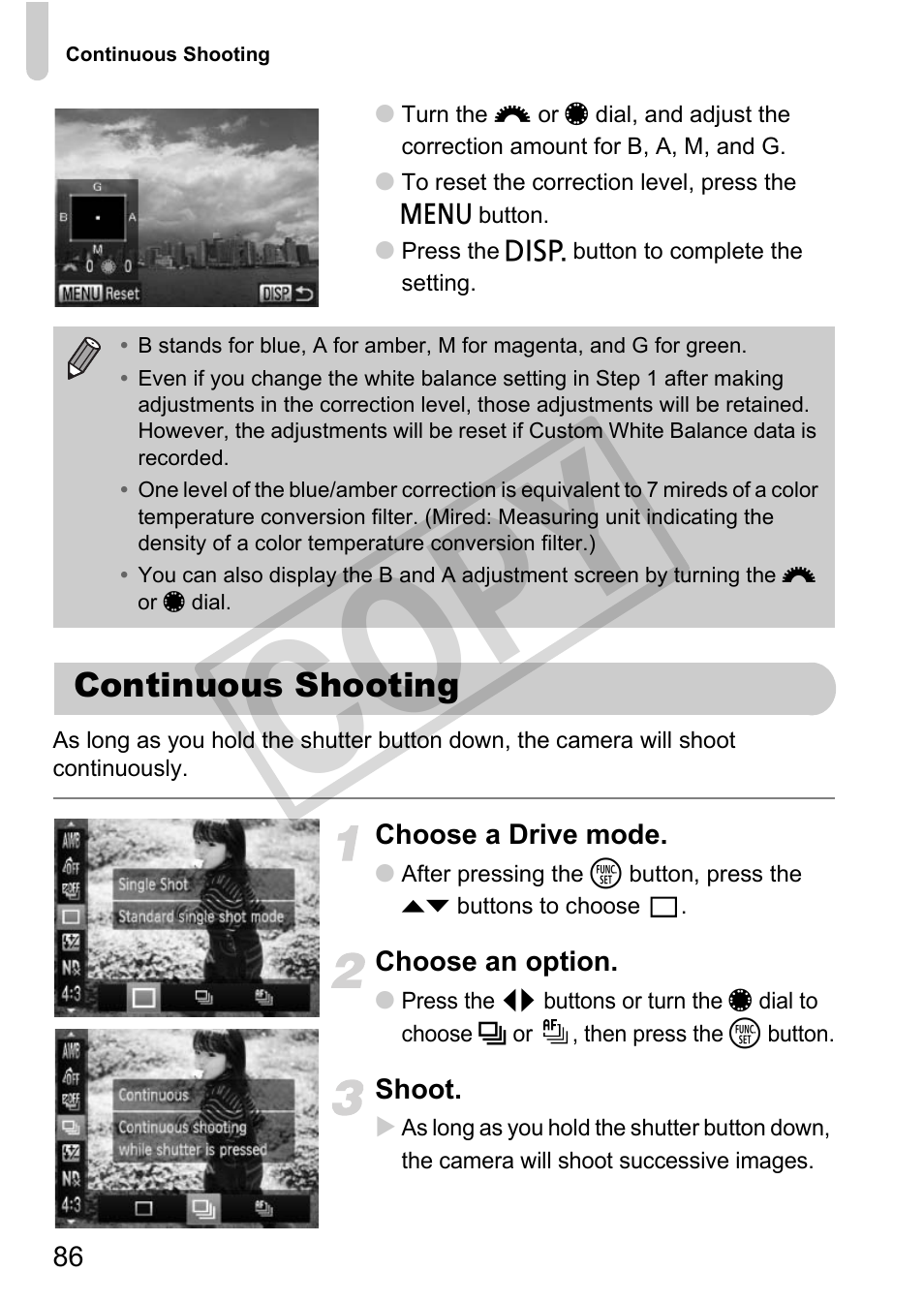 Continuous shooting, Cop y | Canon PowerShot G12 User Manual | Page 86 / 214