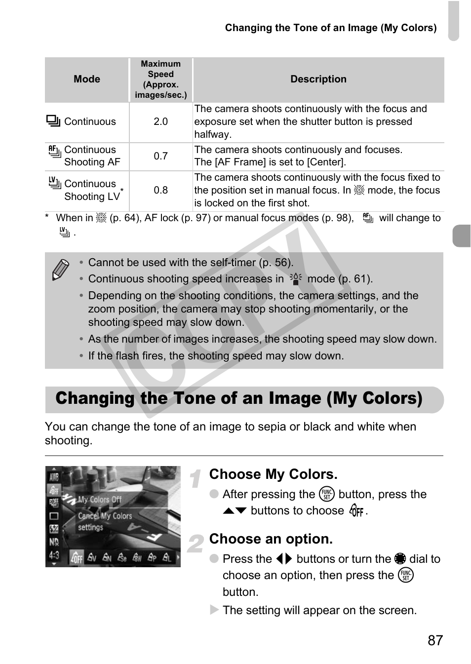 Changing the tone of an image (my colors), Cop y | Canon PowerShot G12 User Manual | Page 87 / 214