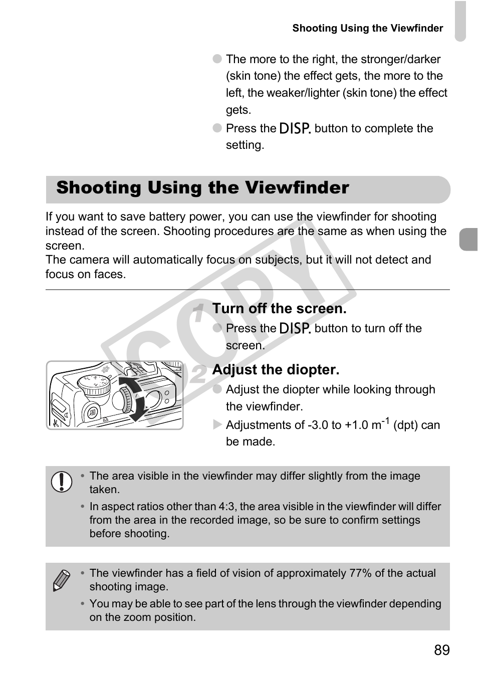 Shooting using the viewfinder, Cop y | Canon PowerShot G12 User Manual | Page 89 / 214