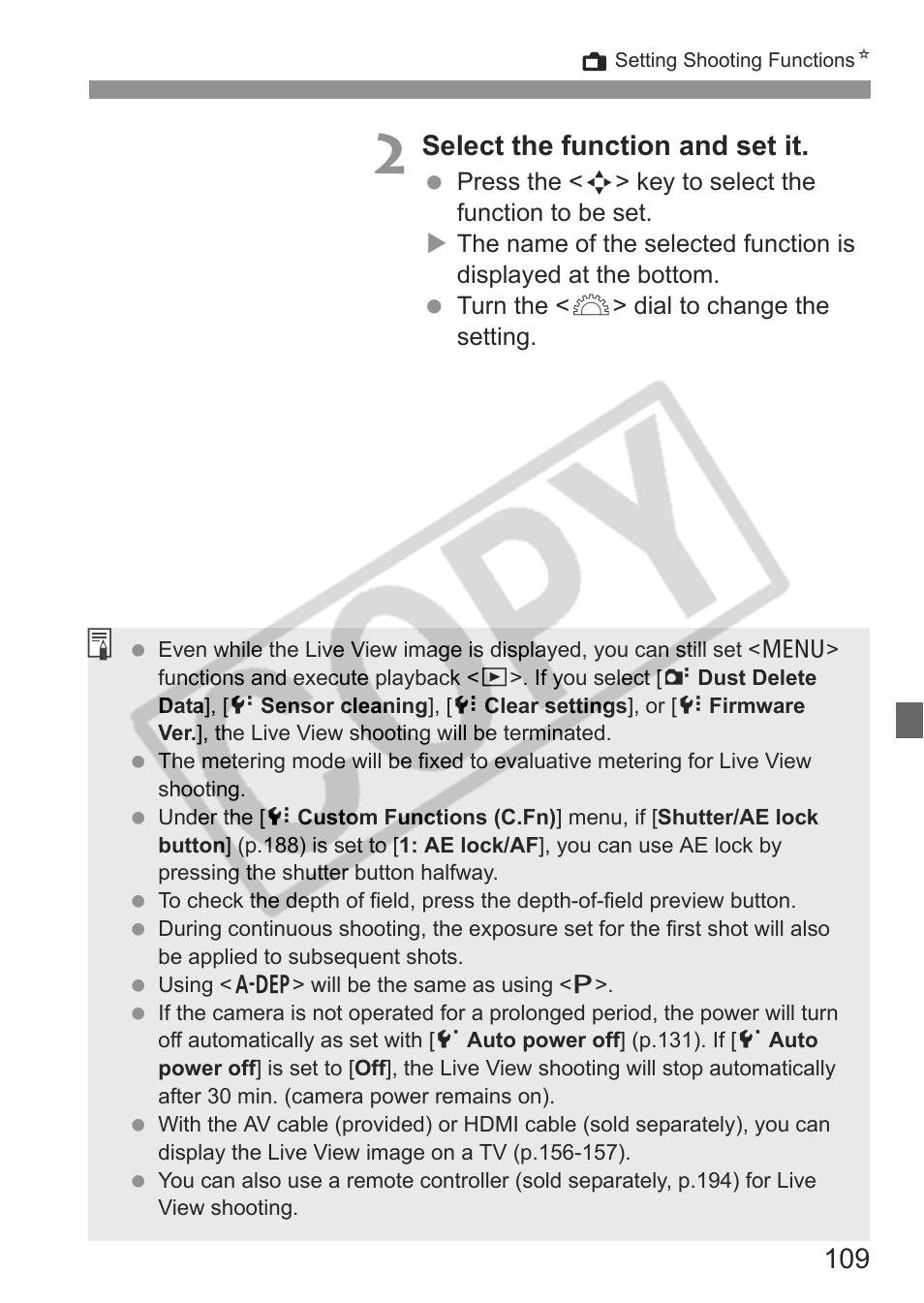 Select the function and set it | Canon eos rebel t1i User Manual | Page 109 / 228