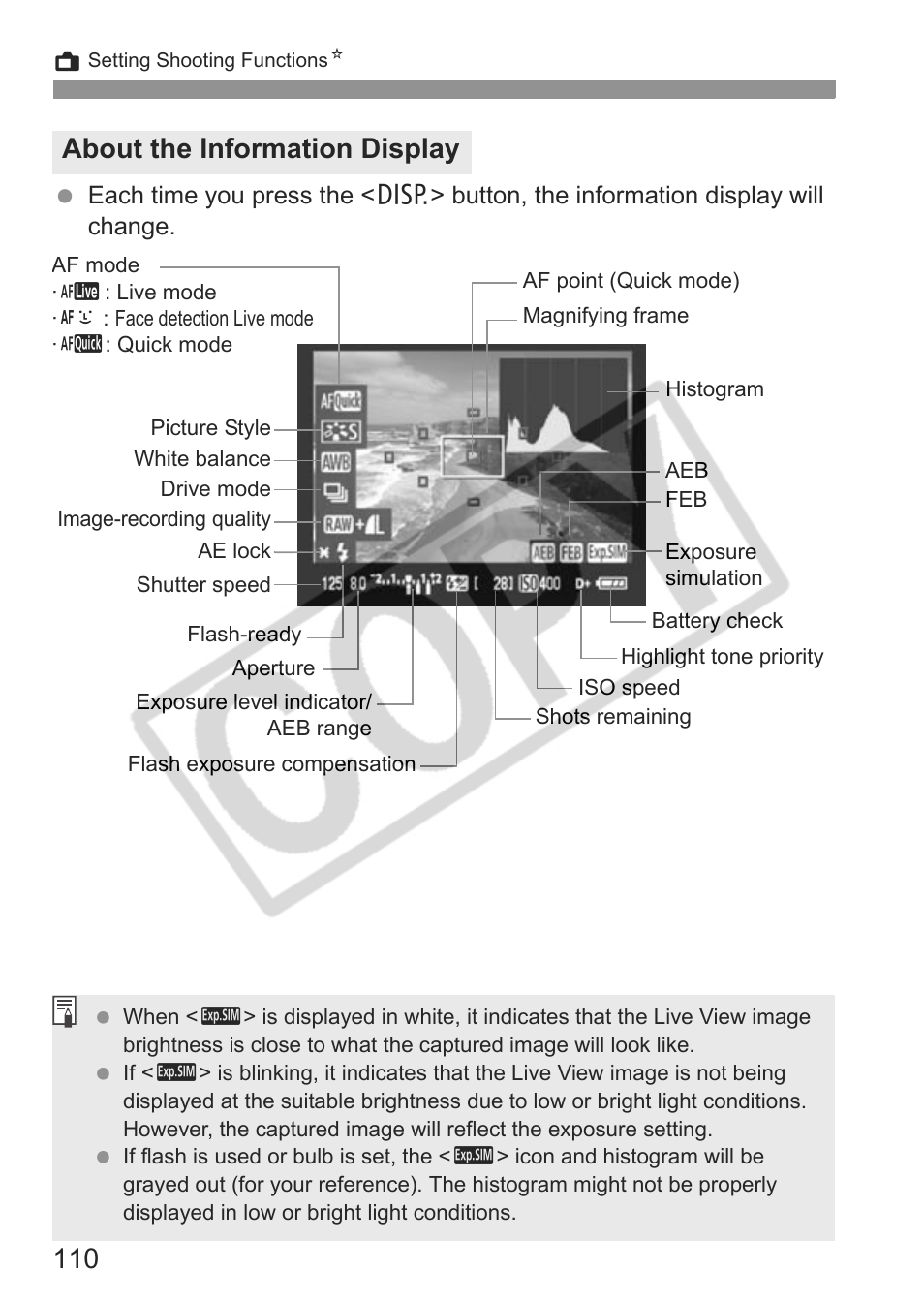 About the information display | Canon eos rebel t1i User Manual | Page 110 / 228