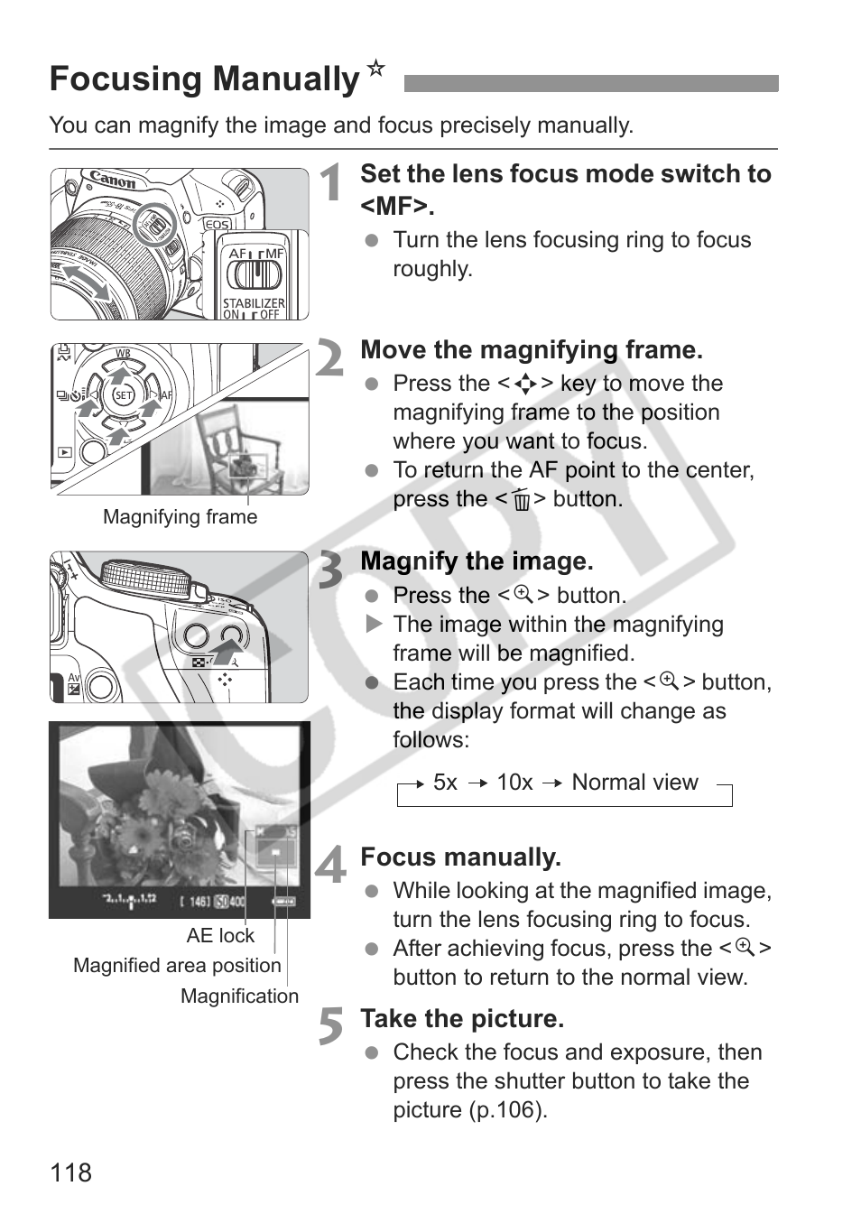 Focusing manually n | Canon eos rebel t1i User Manual | Page 118 / 228