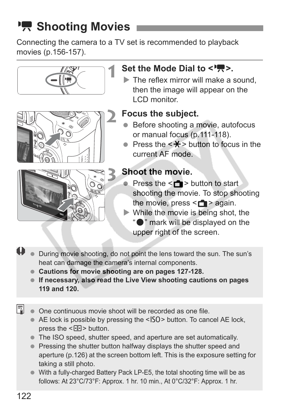 K shooting movies | Canon eos rebel t1i User Manual | Page 122 / 228