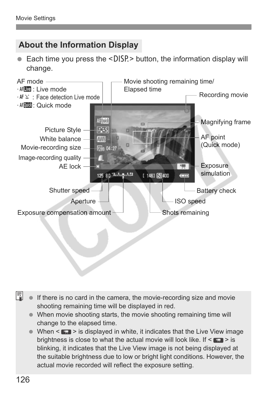 About the information display | Canon eos rebel t1i User Manual | Page 126 / 228