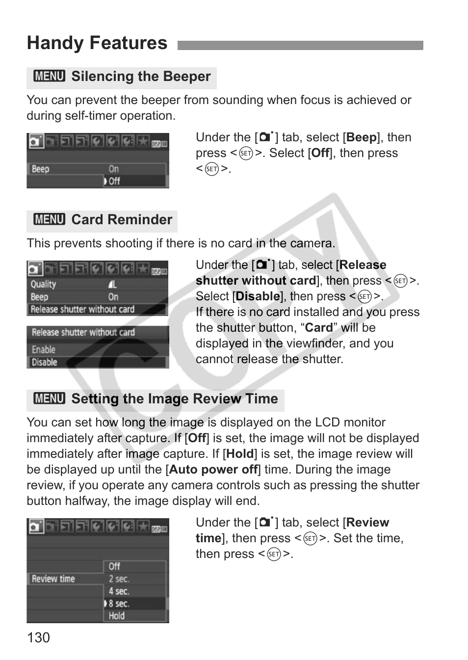 Handy features | Canon eos rebel t1i User Manual | Page 130 / 228