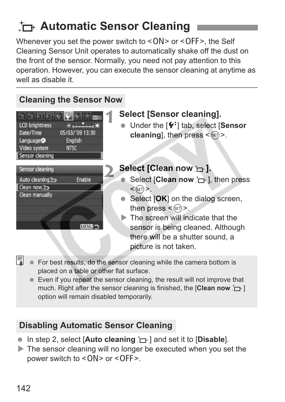 Fautomatic sensor cleaning | Canon eos rebel t1i User Manual | Page 142 / 228