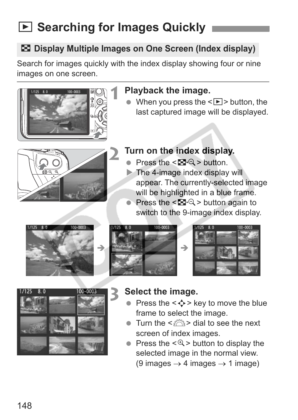 Xsearching for images quickly | Canon eos rebel t1i User Manual | Page 148 / 228