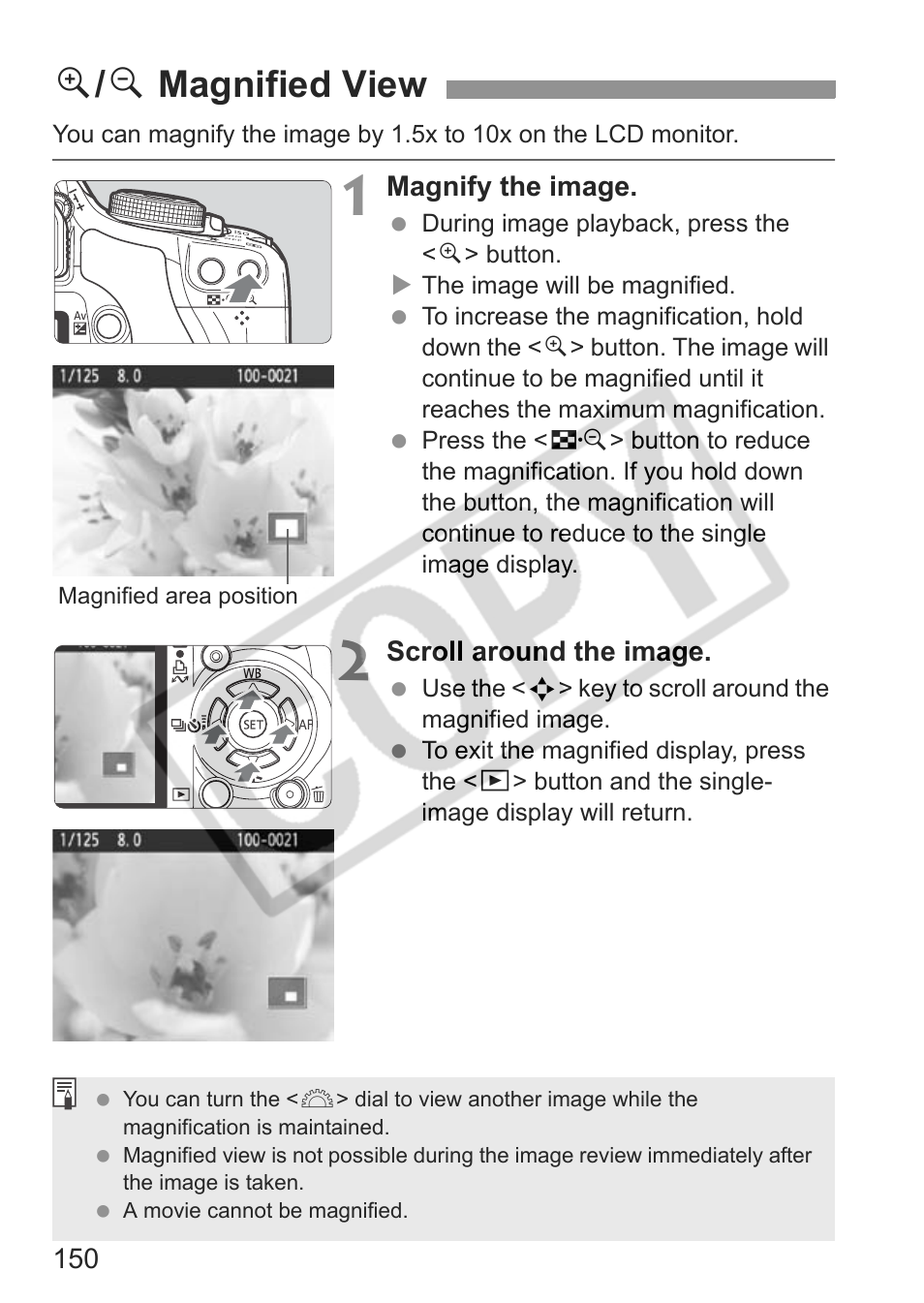 U / y magnified view | Canon eos rebel t1i User Manual | Page 150 / 228