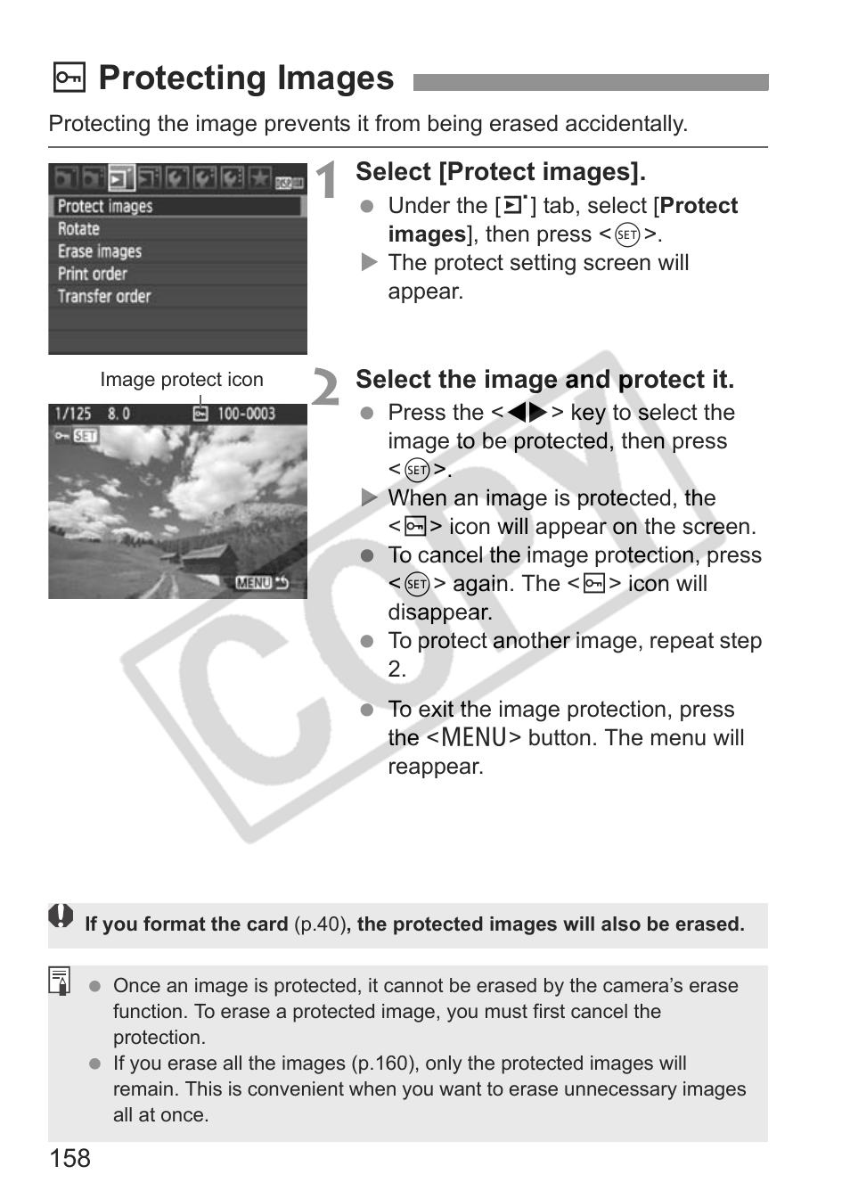 K protecting images | Canon eos rebel t1i User Manual | Page 158 / 228