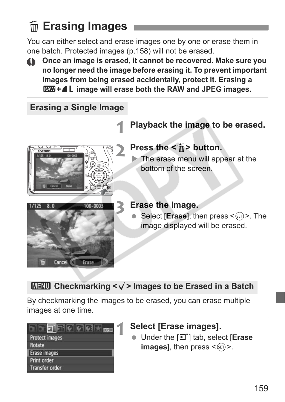 Lerasing images | Canon eos rebel t1i User Manual | Page 159 / 228