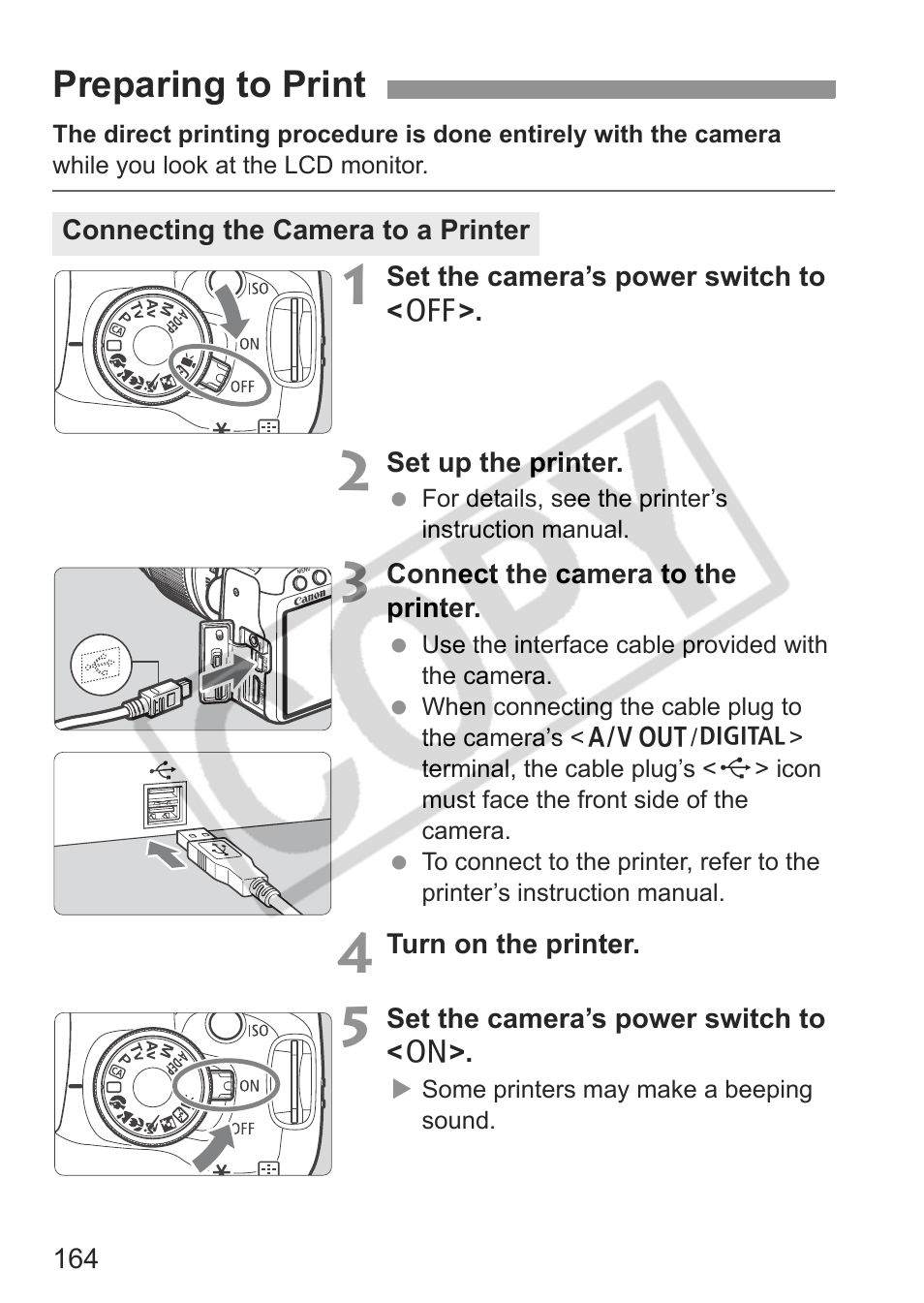Preparing to print | Canon eos rebel t1i User Manual | Page 164 / 228