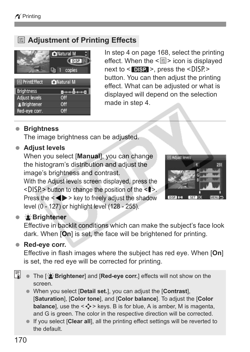 Eadjustment of printing effects | Canon eos rebel t1i User Manual | Page 170 / 228