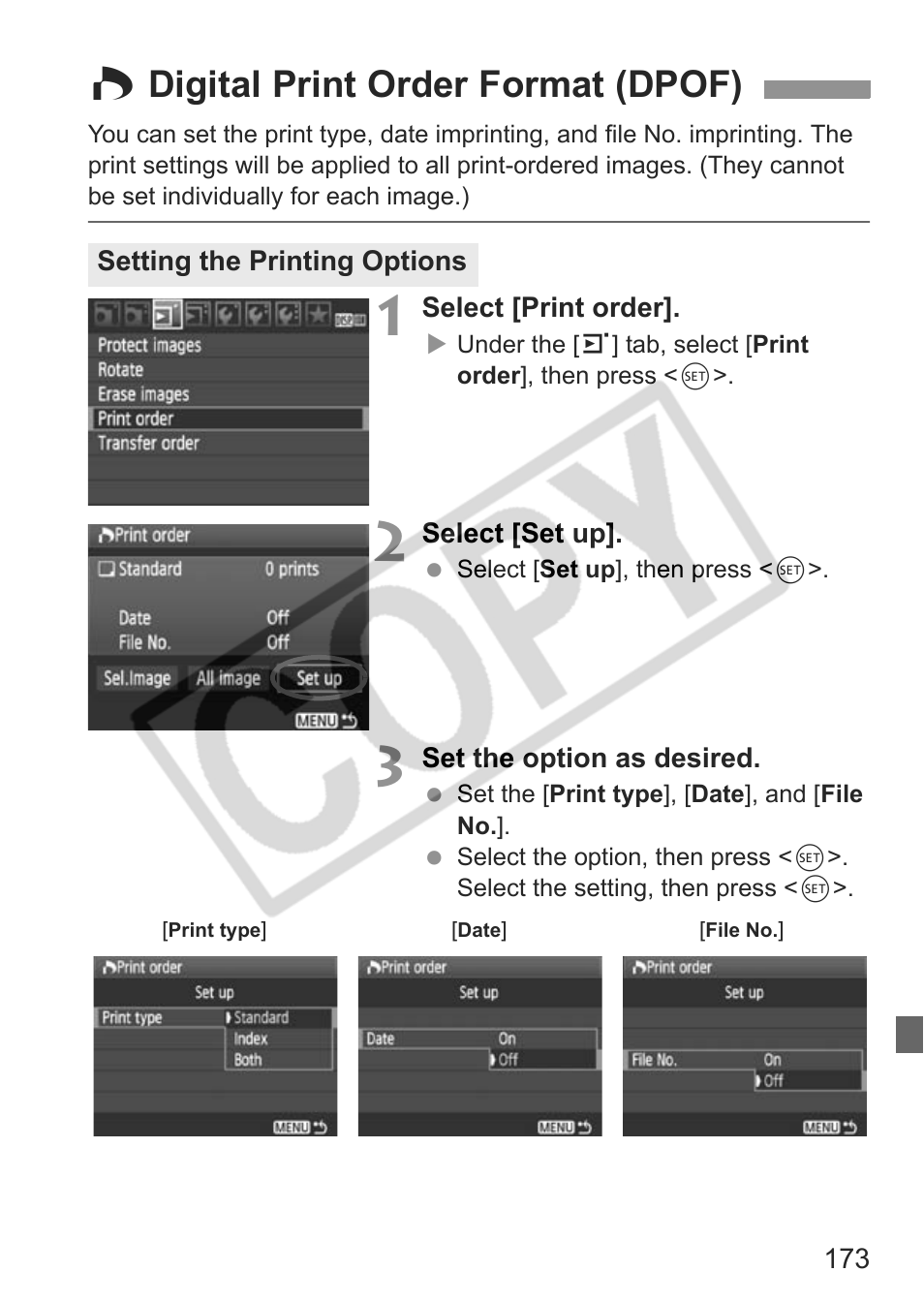 W digital print order format (dpof) | Canon eos rebel t1i User Manual | Page 173 / 228