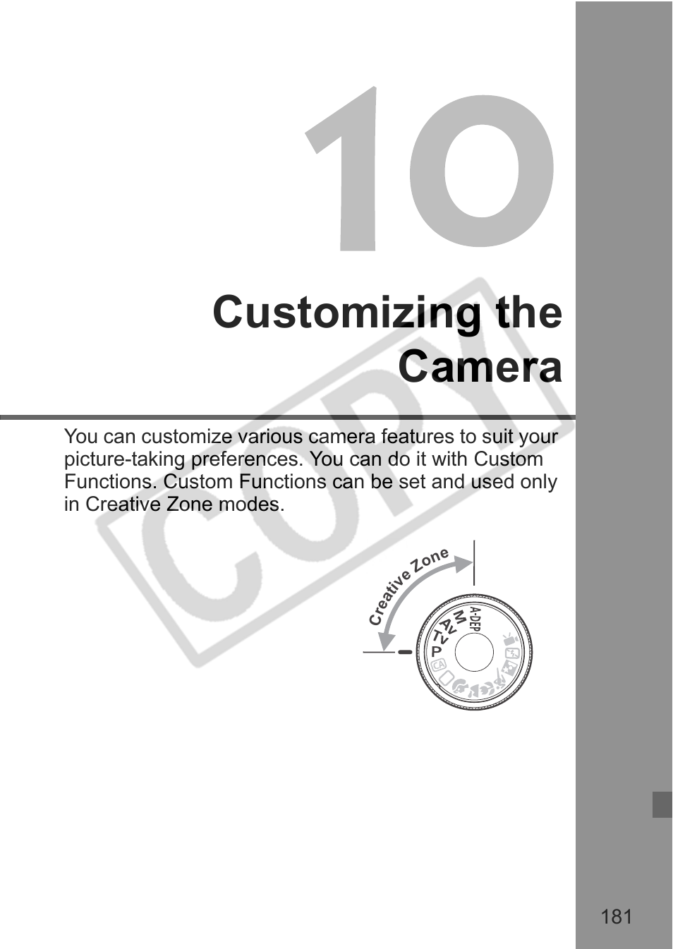 Customizing the camera | Canon eos rebel t1i User Manual | Page 181 / 228