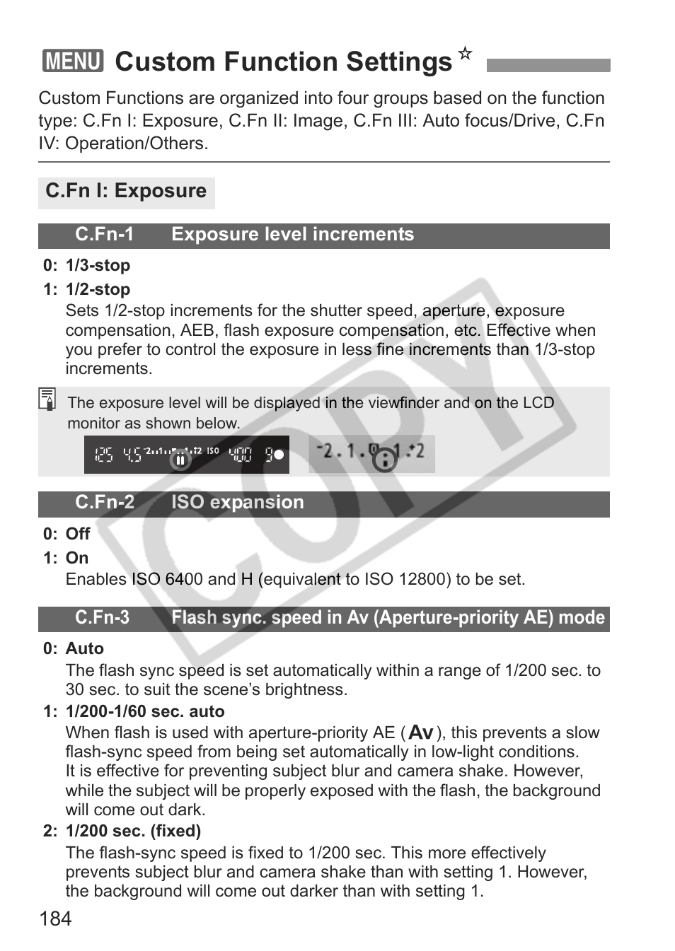 3custom function settings n | Canon eos rebel t1i User Manual | Page 184 / 228