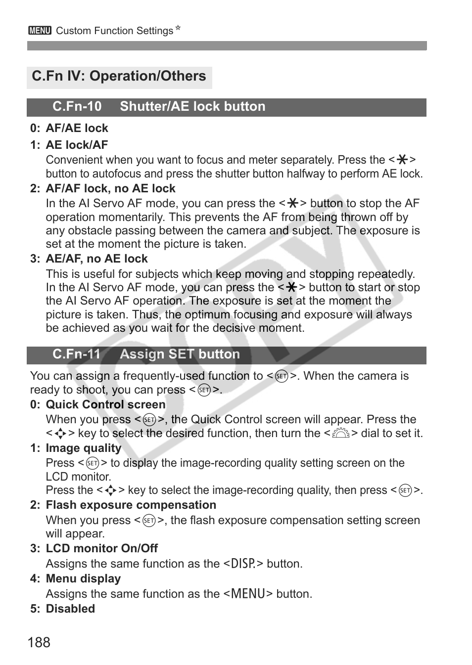 188 c.fn iv: operation/others | Canon eos rebel t1i User Manual | Page 188 / 228